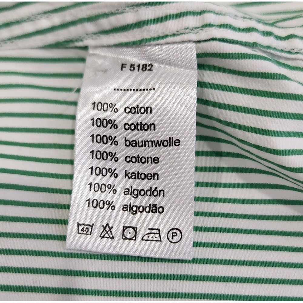 Lacoste Mens Green White Striped Short Sleeve Button Down Shirt Modern Fit 40 - Picture 5 of 7